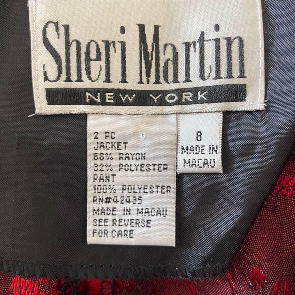 Sheri Martin Vintage Red Satin Black Floral Open Front Kimono Duster Cardigan M - Picture 7 of 7